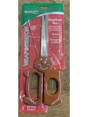 New 2008 WESTCOTT WRAP & RIBBON GINGERBREAD MAN 8” STAINLESS SCISSORS SHEARS